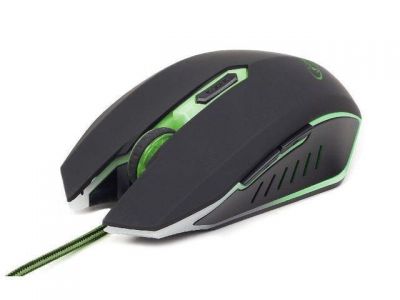 Gembird gamingowa mysz optyczna USB, 2400 DPI, czarna z zielonym podświetleniem