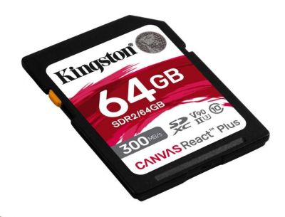 Kingston SDXC karta 64GB Canvas React Plus SDHC UHS-II 300R/260W U3 V90 for Full HD/4K/8K 